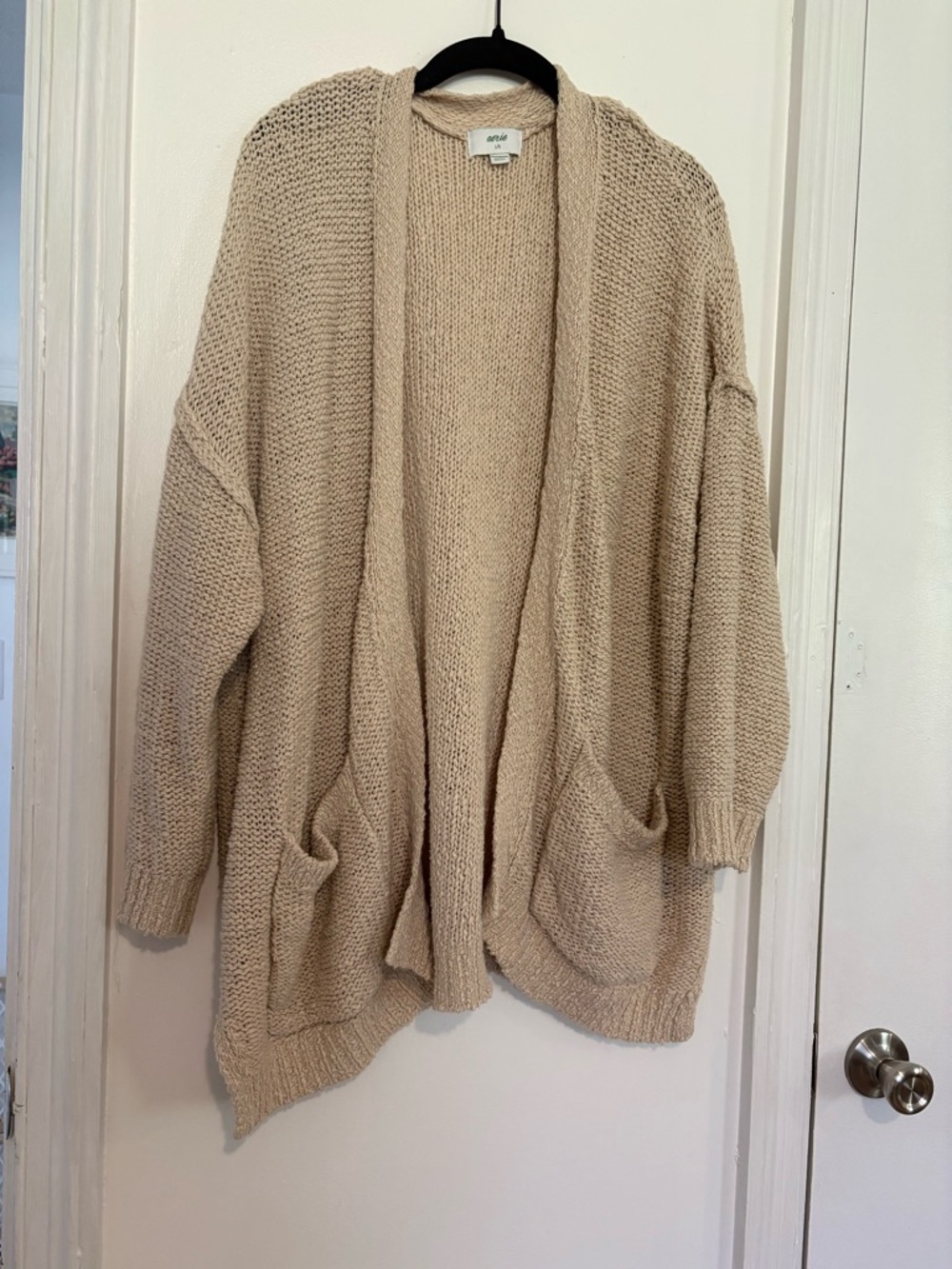 aerie Open-Front Chunky Knit Cardigan - Taupe